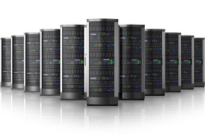 Row of network servers in data center